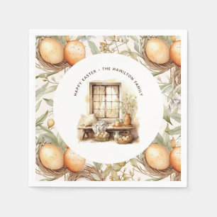 Rustikaler Ostern Beige Personalisierter Familienn Serviette