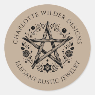 Rustikaler Pagan Wiccan Rustic Kraft Schmuckdesign Runder Aufkleber