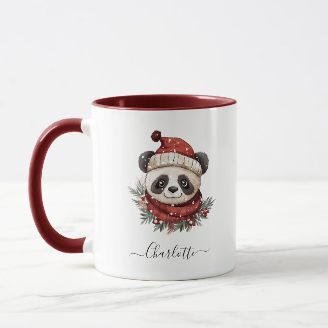 Rustikaler Panda Weihnachten Weihnachtsfeiertag Tasse (Links)