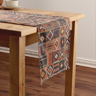 Rustikaler Patchwork-Kilim-Geometrie-Teppich Kurzer Tischläufer