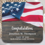 Rustikaler Patriotischer Abschluss Amerikanischer  Rechteckiger Pappuntersetzer<br><div class="desc">Patriotische Untersetzer der amerikanischen Flag Military Graduation Party. Gastgeber Ihre patriotische Graduiertenparty mit den Untersetzer dieser patriotischen Graduiertenparty unter der Flagge der USA. Die amerikanische Fahne ist ein modernes, rotes und blaues Design auf rustikalem Holz... Dieser militärische Abschluss-Untersetzer eignet sich auch hervorragend für militärische Party im Ruhestand. Sehen Sie sich...</div>