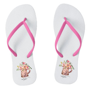 Rustikaler Pfirsich und Mauve Wasserfarbe Flip Flops