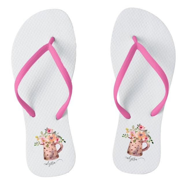 Rustikaler Pfirsich und Mauve Wasserfarbe Flip Flops (Fußbett)