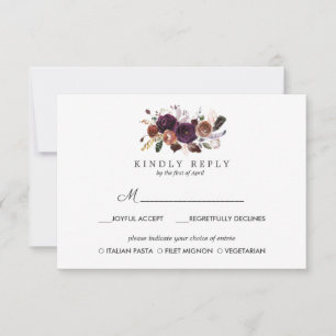 Rustikaler Pflaumen   Boho Hochzeit RSVP MEAL Opti Karte
