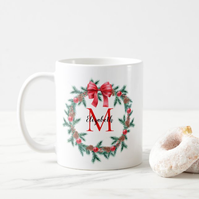 Rustikaler Pinecone | Bauble Christmas Wreath Mono Kaffeetasse (Mit Donut)
