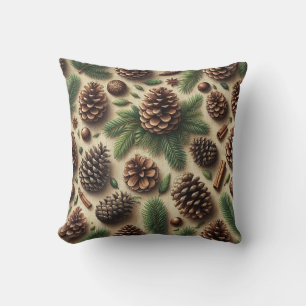 Rustikaler Pinecone und Grüne Burlap Weihnachten Kissen