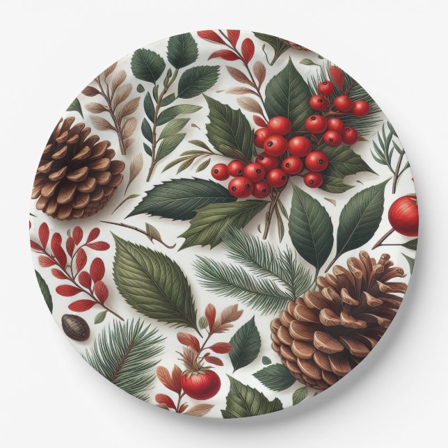 Rustikaler Pinecone Weihnachten Pappteller (Vorderseite)