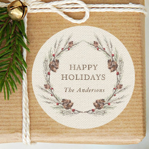 Rustikaler Pinecone Wreath Weihnachtsfeiertag Runder Aufkleber