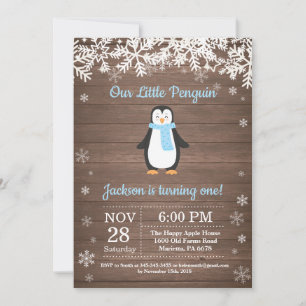 Rustikaler Pinguin Winter Boy Geburtstagseinladung Einladung