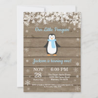 Rustikaler Pinguin Winter Boy Geburtstagseinladung