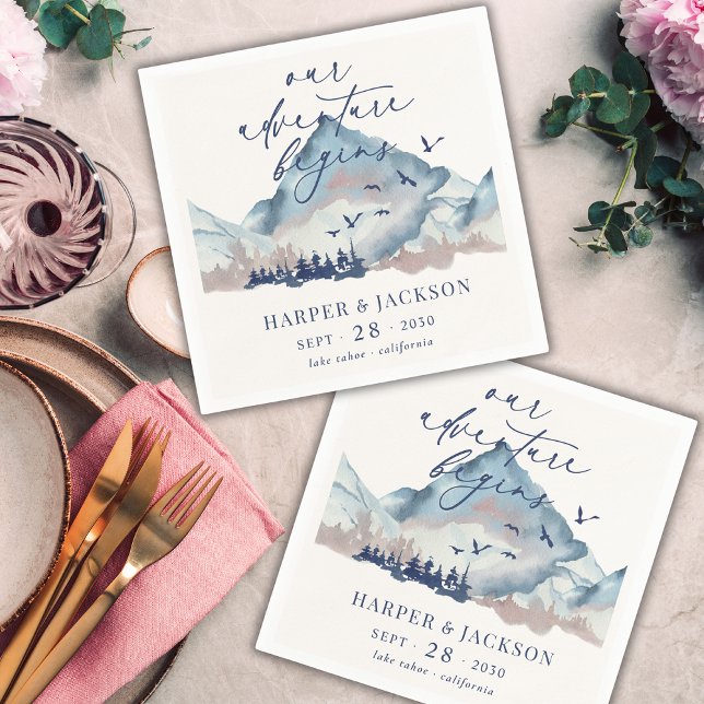 Rustikaler Pinienwald Unser Abenteuer beginnt Serviette (Von Creator hochgeladen)