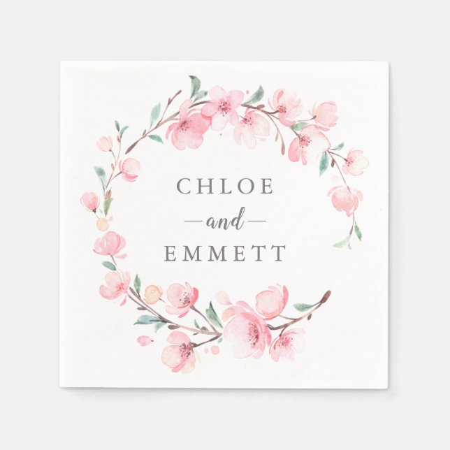 Rustikaler Pink Cherry Blossom Blumenreath Serviette (Vorderseite)