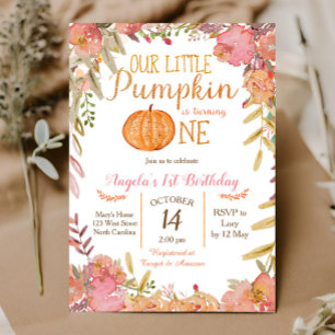 Rustikaler Pink Pumpkin Erster Geburtstag Einladun Einladung