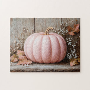 Rustikaler Pink Pumpkin Herbst Blätter Puzzle
