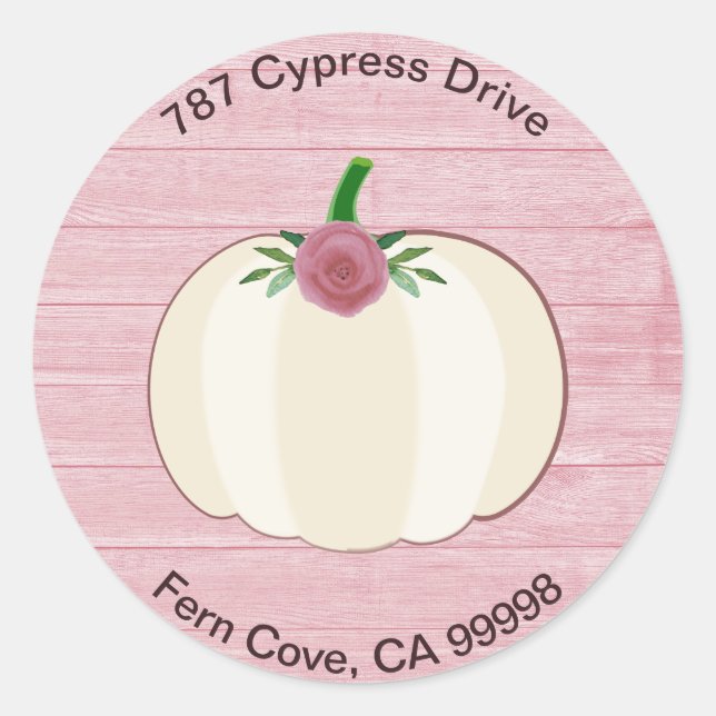 Rustikaler Pink White Pumpkin Floral Umschlag Aufk Runder Aufkleber (Vorderseite)