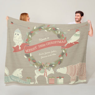 Rustikaler Polar Bär Fawn Fox Weihnachtsmuster Fleecedecke