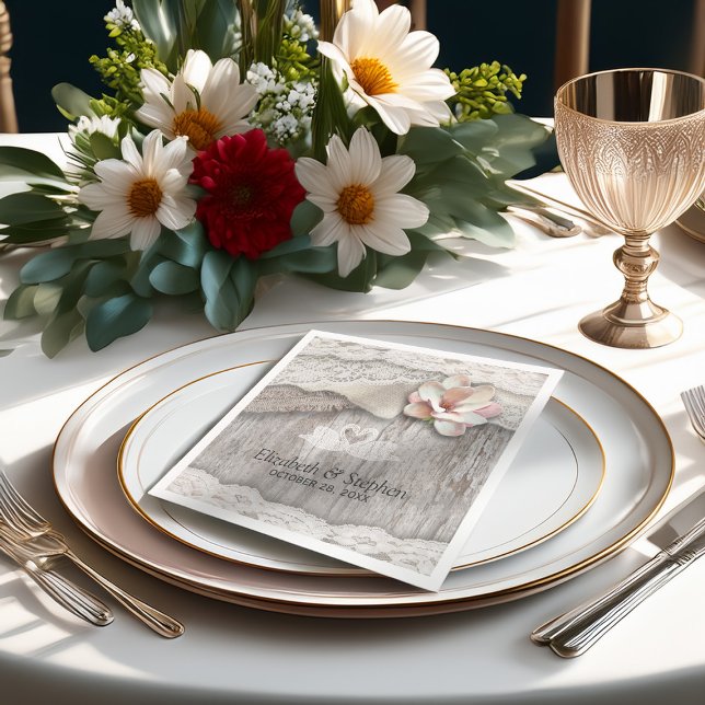 Rustikaler Polterabend aus Holz Burlap Lace Floral Serviette (Von Creator hochgeladen)