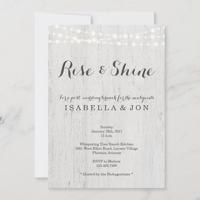 Rustikaler Posten-Hochzeits-Brunch-Morgen nachher Einladung (Vorderseite)