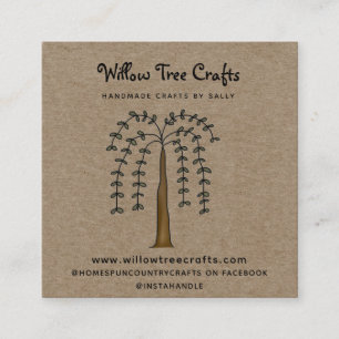 Rustikaler, primitiver Country Kraft Willow Tree Quadratische Visitenkarte