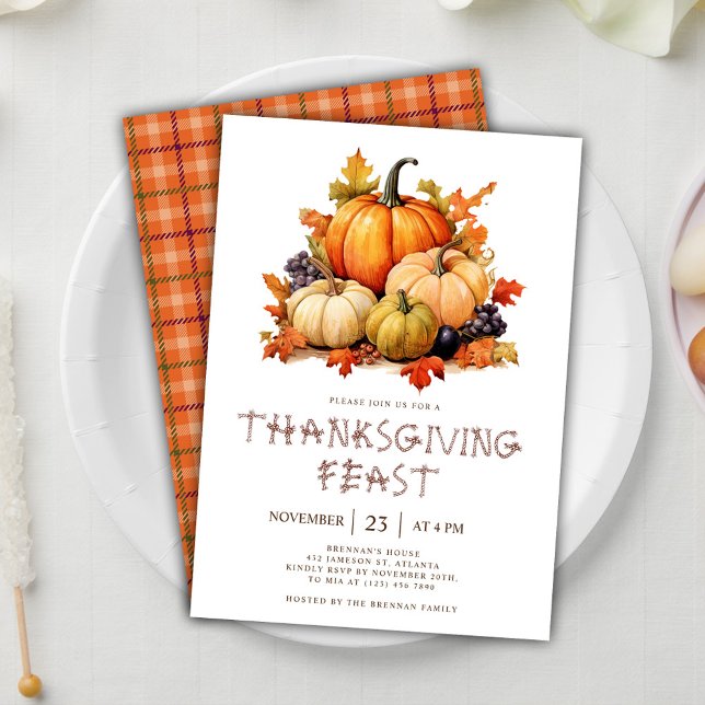 Rustikaler Pumpkin-Erntedank Einladung (Rustic Pumpkin Thanksgiving Invitation)