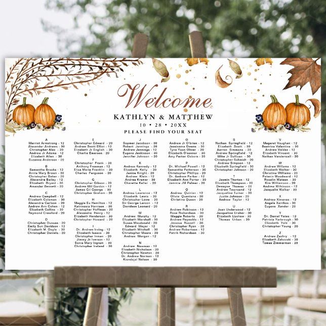 Rustikaler Pumpkin Herbst Hochzeit Alphabetisches  Poster (Von Creator hochgeladen)