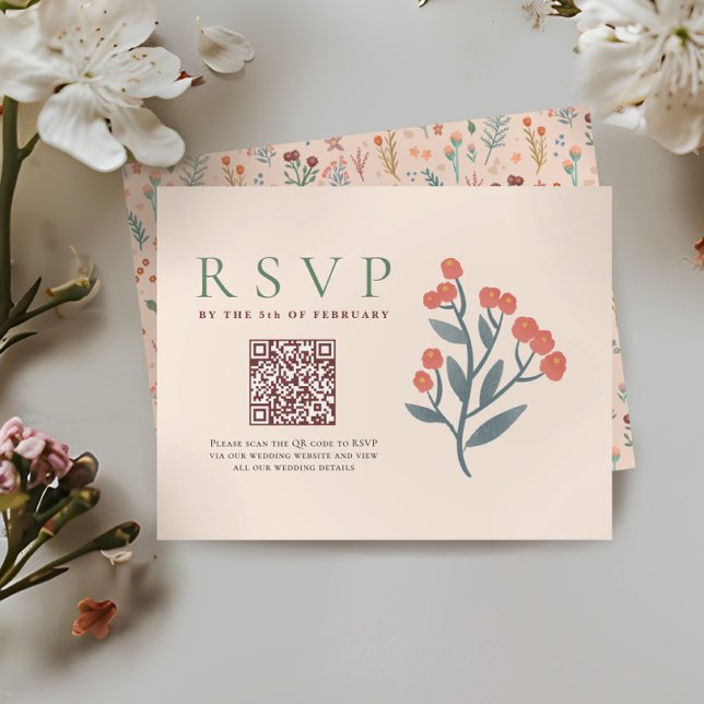 Rustikaler QR-Code Boho-Wildblumen Hochzeit RSVP (Von Creator hochgeladen)
