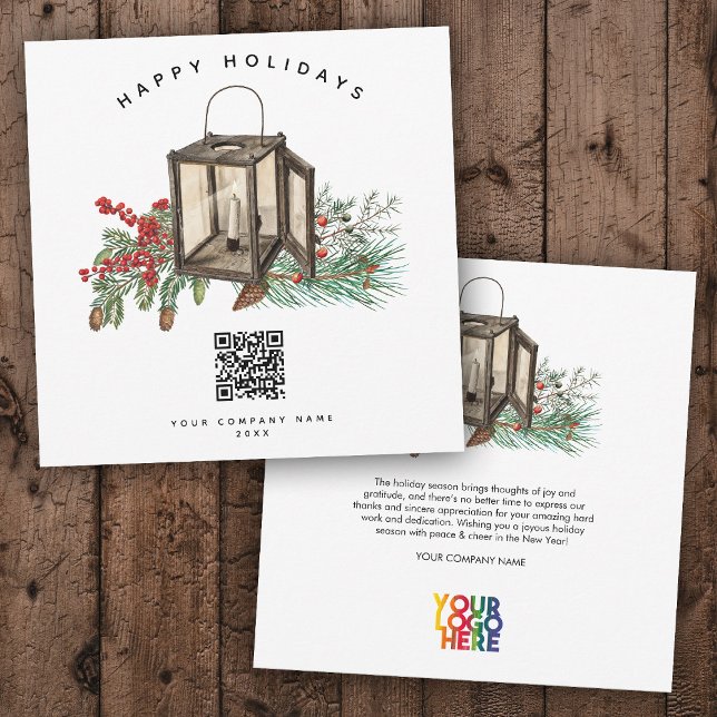 Rustikaler QR Code Weihnachtskarte für Unternehmen (Rustic Corporate Business QR Code Christmas Card)