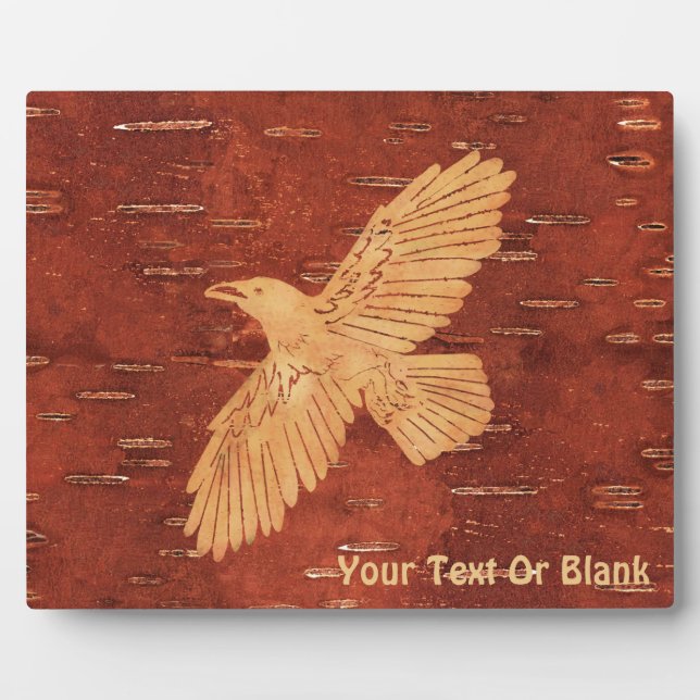 Rustikaler Raven auf der inneren Birkenrinde Fotoplatte (Vorderseite)