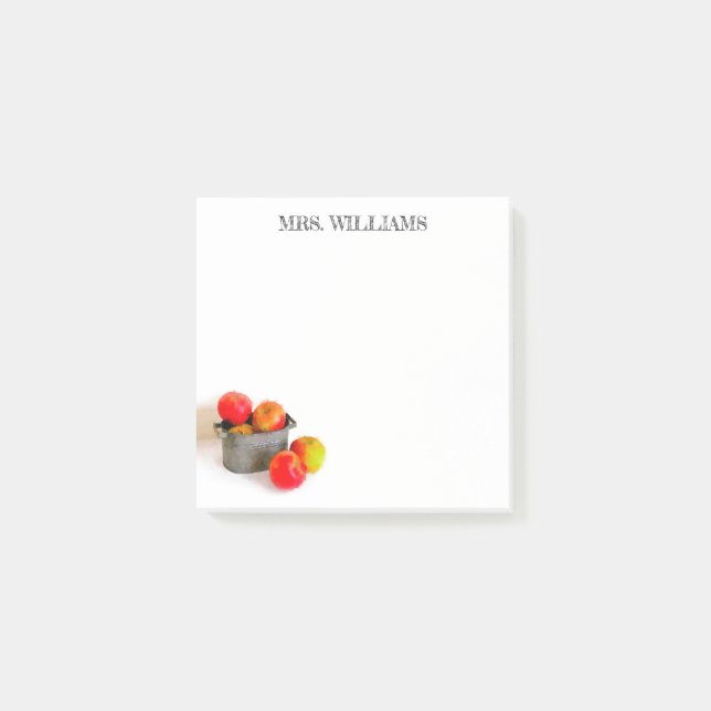Rustikaler Red Apple Bucket Teacher Name 3 x 3 Post-it Klebezettel (Vorderseite)