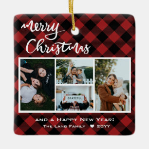Rustikaler Red Black Buffalo Karo Frohe Weihnachte Keramikornament