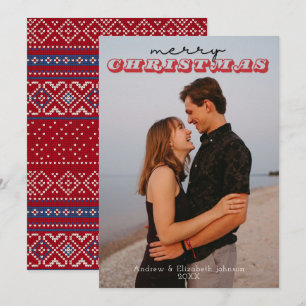 Rustikaler Red & Blue Sweater 1 Foto Weihnachtskar Einladung