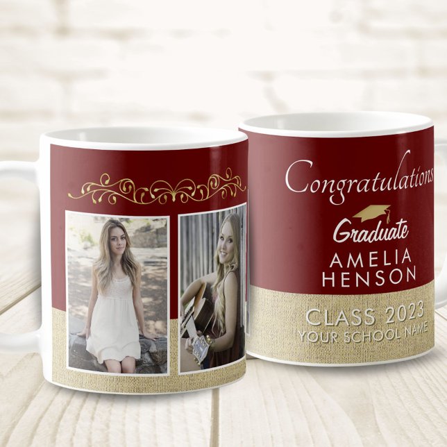 Rustikaler Red Graduate 2 Foto Abschluss Kaffeetasse (Von Creator hochgeladen)