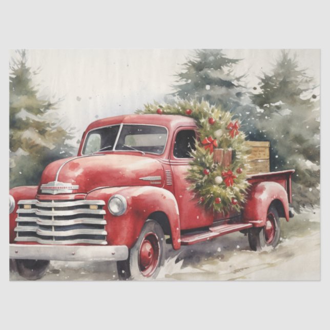 Rustikaler Red Truck mit schneebedeckten Weihnacht Seidenpapier (Vorderseite)