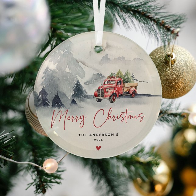 Rustikaler Red Truck Weihnachten Personalisiert Ornament Aus Glas (Von Creator hochgeladen)