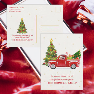 Rustikaler Red Truck Weihnachtsbaum Firmenfeiertag Postkarte