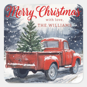Rustikaler Red Truck Weihnachtsgeschenk Sticker