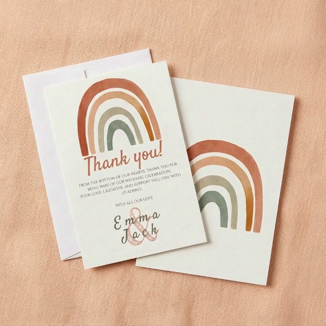 Rustikaler Regenbogen mit Ampere und Hochzeit dank Dankeskarte (Rustic rainbow with ampersand wedding thank you)