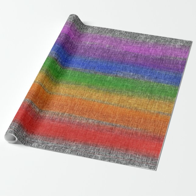 Rustikaler Regenbogen Streifen Grau Crosshatch Geschenkpapier (Ungerollt)
