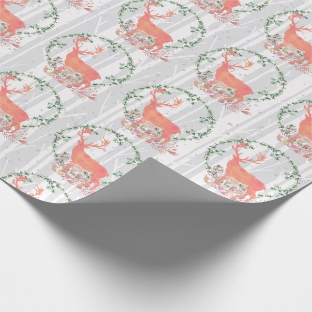 Rustikaler Reindeer Boho Wassercolor Geschenkpapier (Ecke)