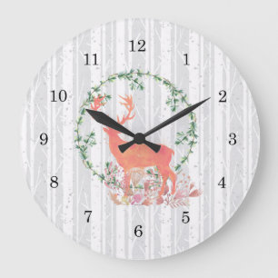 Rustikaler Reindeer Boho Wassercolor Große Wanduhr