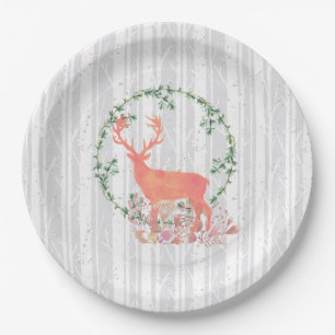 Rustikaler Reindeer Boho Wassercolor Pappteller