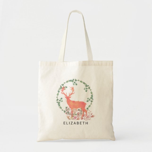 Rustikaler Reindeer Boho Wasserfarbe individuell Tragetasche (Vorne)