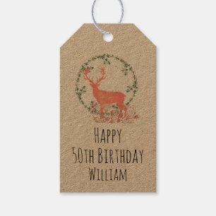 Rustikaler Reindeer Boho Watercolor Geburtstag Geschenkanhänger