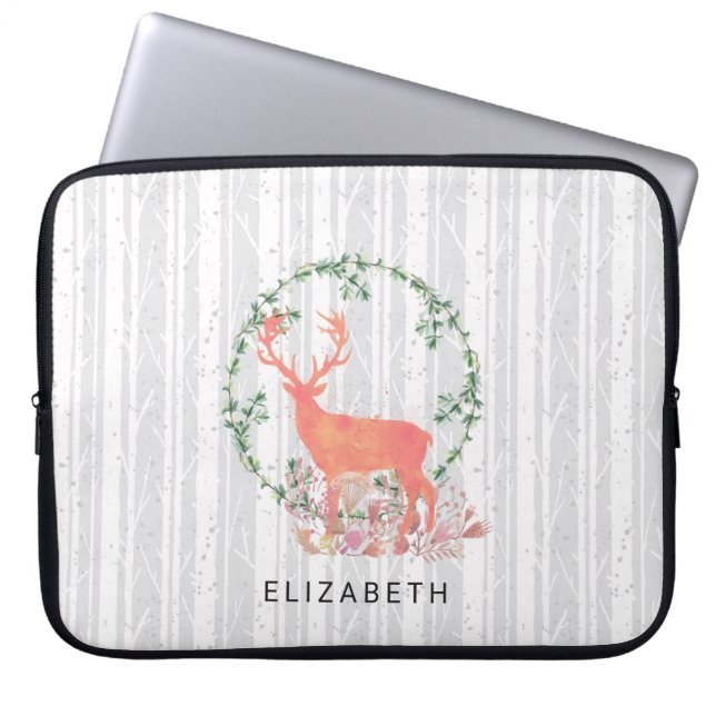 Rustikaler Reindeer Boho Wreath Wasserfarbe Benutz Laptopschutzhülle (Vorderseite)