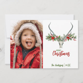 Rustikaler Rentierskull mit Kariertem Weihnachtsge Feiertagskarte