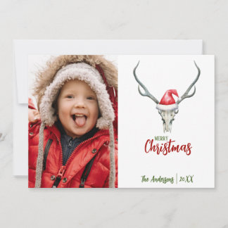 Rustikaler Rentierskull mit Kariertem Weihnachtsge Feiertagskarte