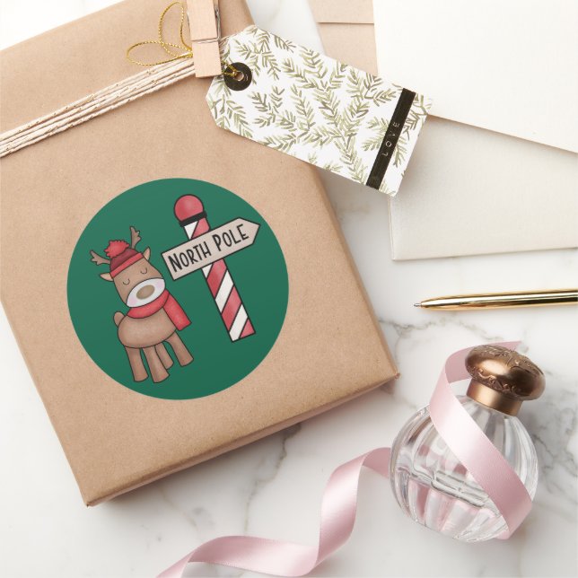 Rustikaler Rentiersticker - Vintager Nordpol Runder Aufkleber (Schenken)