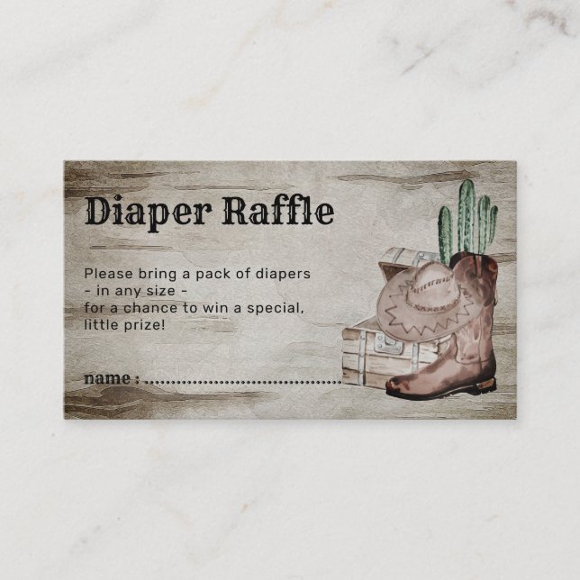 Rustikaler Retro Diaper Raffle Baby Cowboy Begleitkarte (Vorderseite)