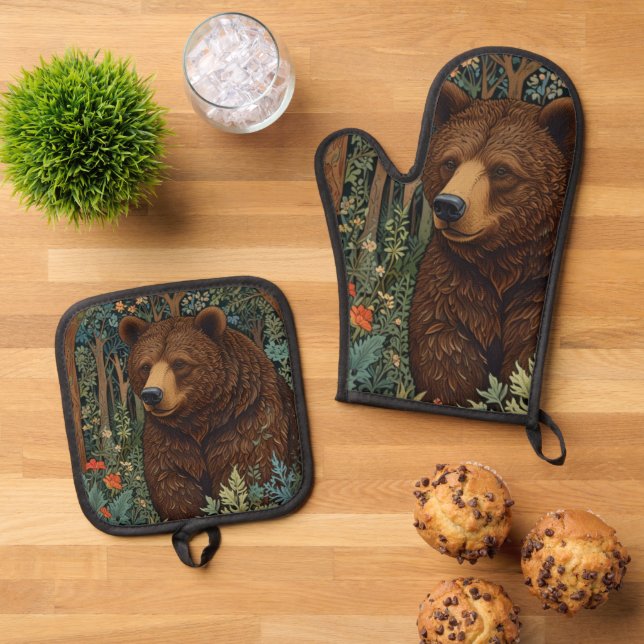Rustikaler Retrobär Ofenhandschuh & Topflappen-Set (Oben Unten)