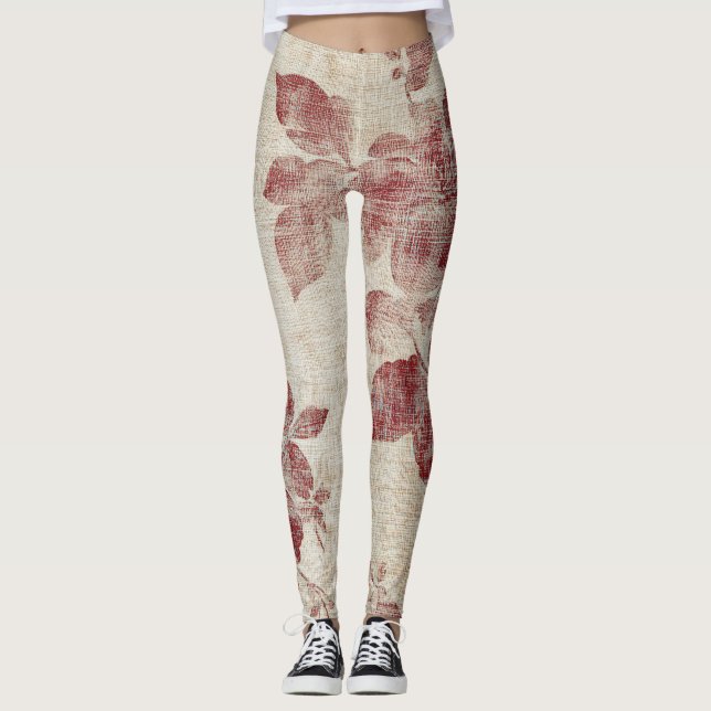 Rustikaler Rosa Blumen-Leinenstoff-Muster (1) Leggings (Vorderseite)